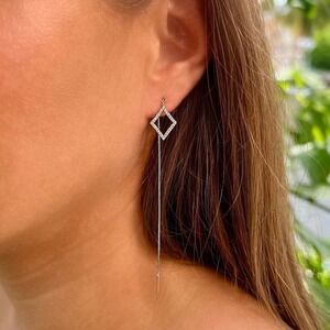Diamond  threader earrings with CZ - Sterling silver 925 NEW!!